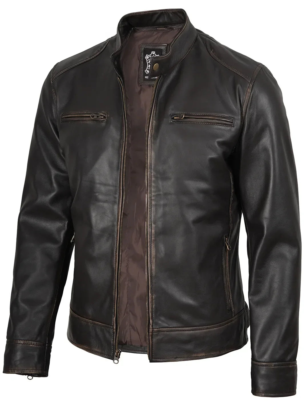 CONOR™ | Men’s Rub-Off Dark Brown Leather Jacket