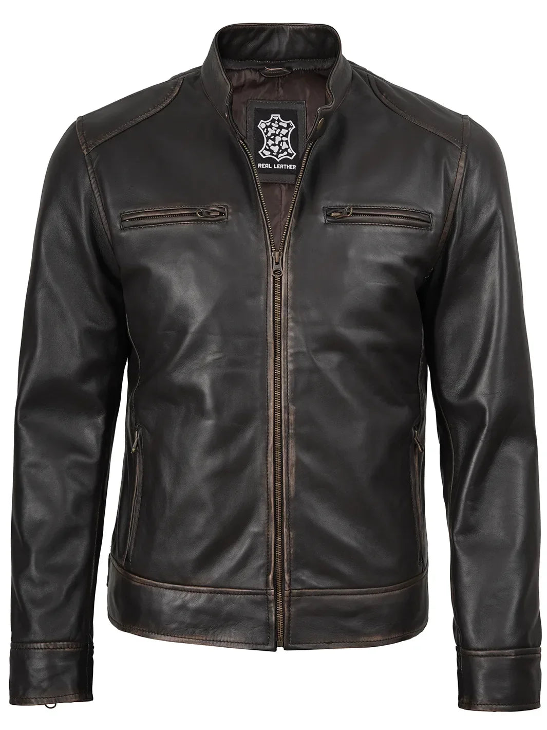 CONOR™ | Men’s Rub-Off Dark Brown Leather Jacket