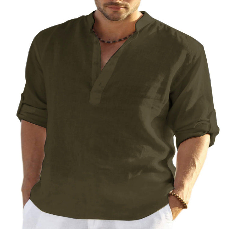 CONOR™™ | Men's Cotton-Linen Popover Shirt
