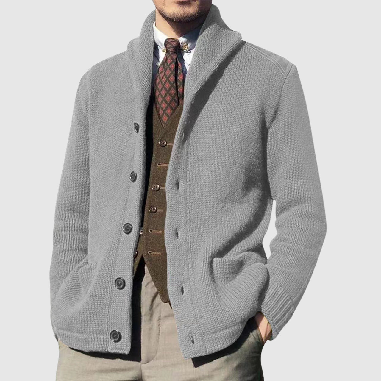 CONOR™™ | Men's Lapel Collar Knit Cardigan