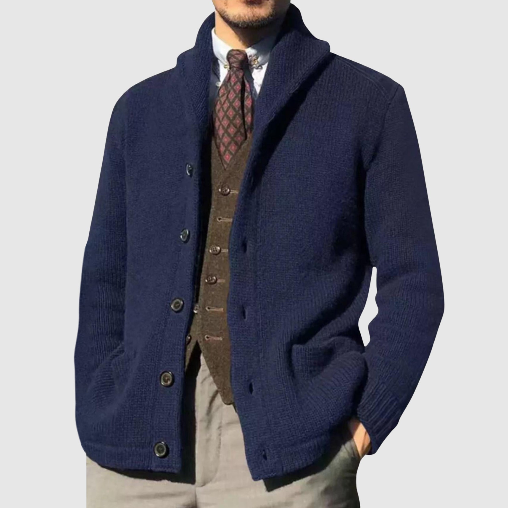 CONOR™™ | Men's Lapel Collar Knit Cardigan