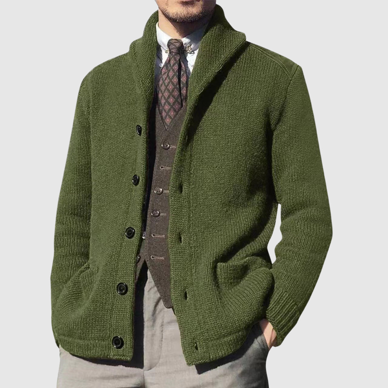 CONOR™™ | Men's Lapel Collar Knit Cardigan