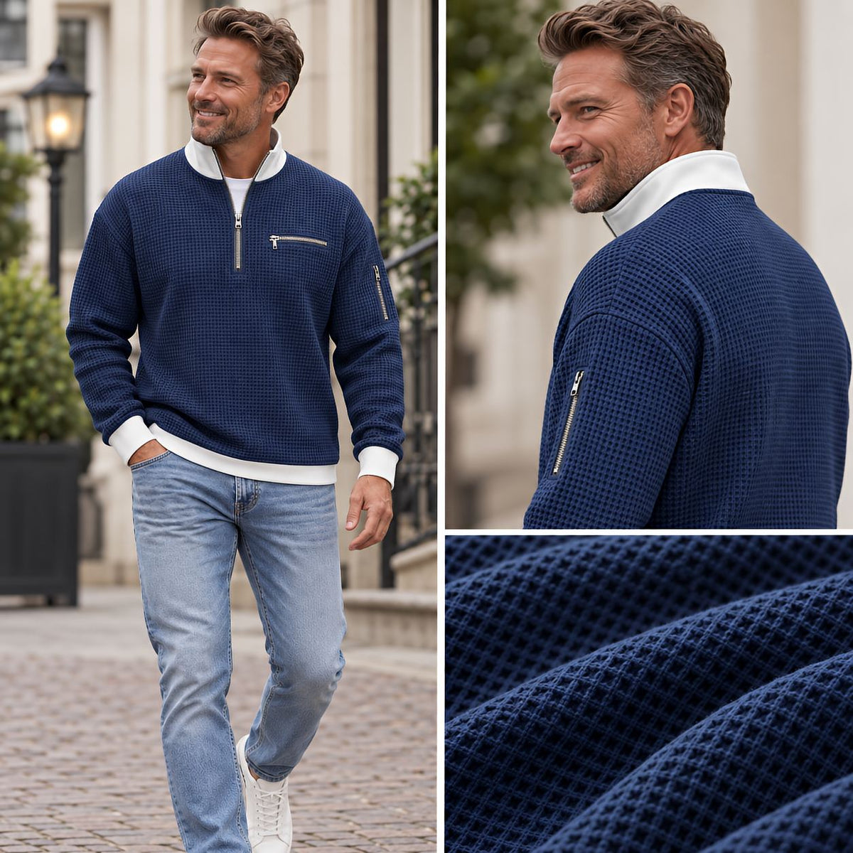 CONOR™ | Sweater | Waffle-Knit Sweater with Half-Zip