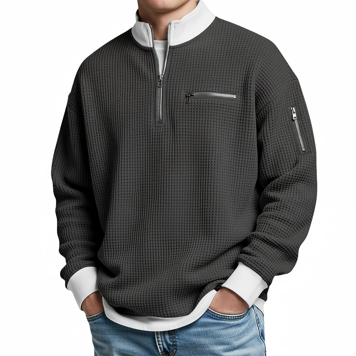 CONOR™ | Sweater | Waffle-Knit Sweater with Half-Zip