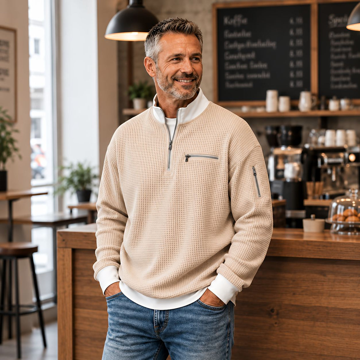 CONOR™ | Sweater | Waffle-Knit Sweater with Half-Zip