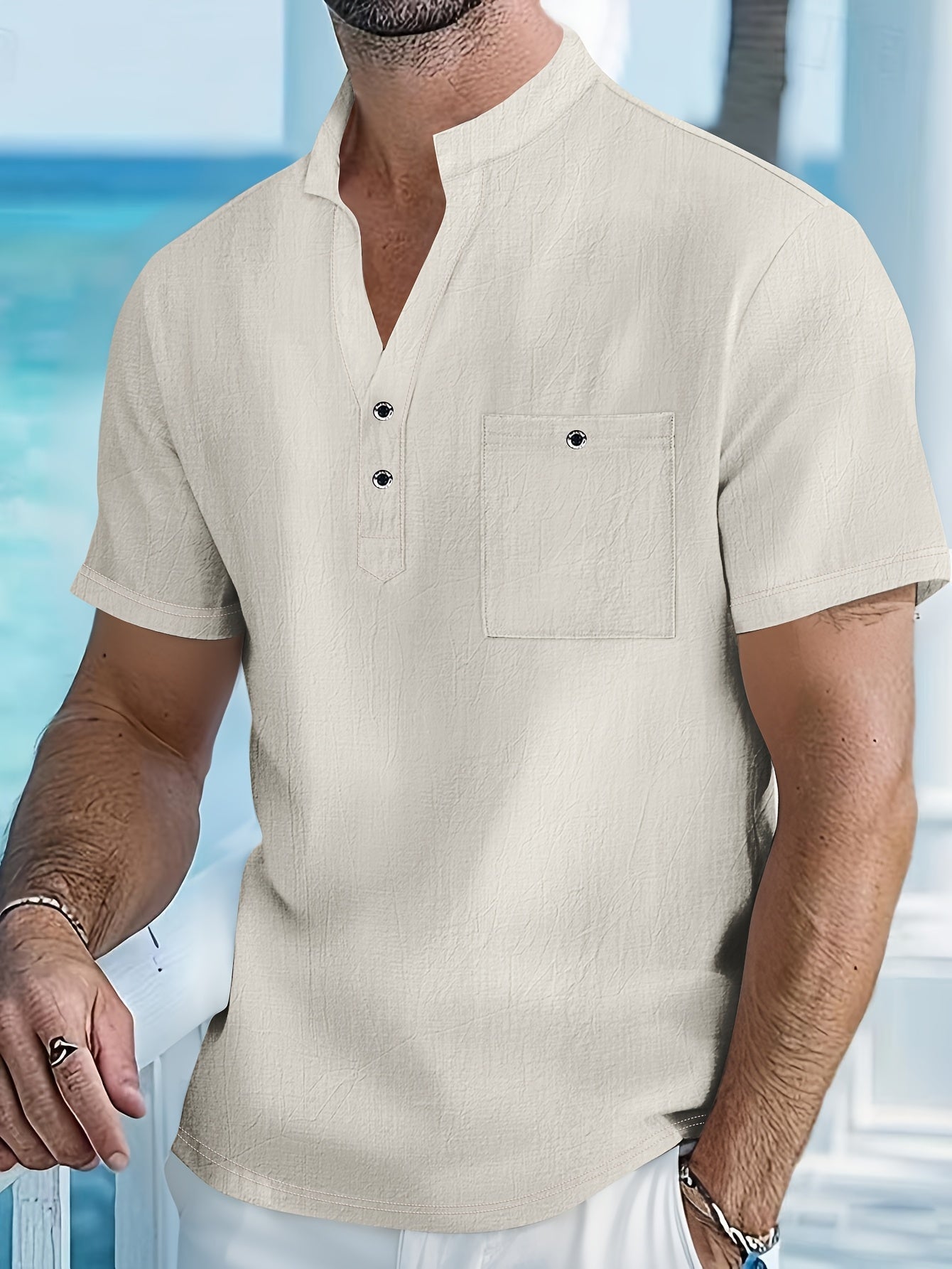 CONOR™™ | Men's Linen Henley Shirt