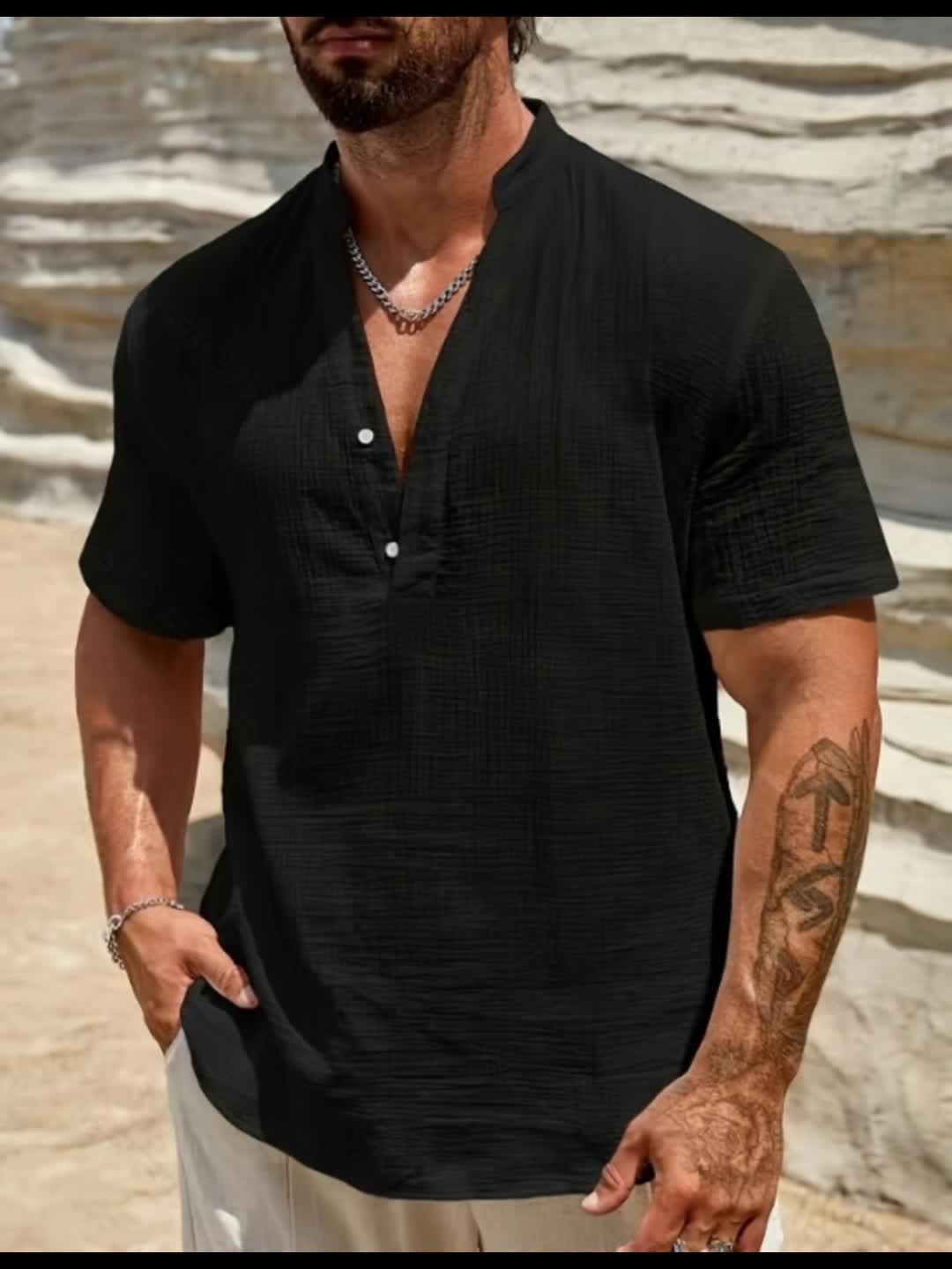 CONOR™™ | Men's Linen V-Neck Shirt