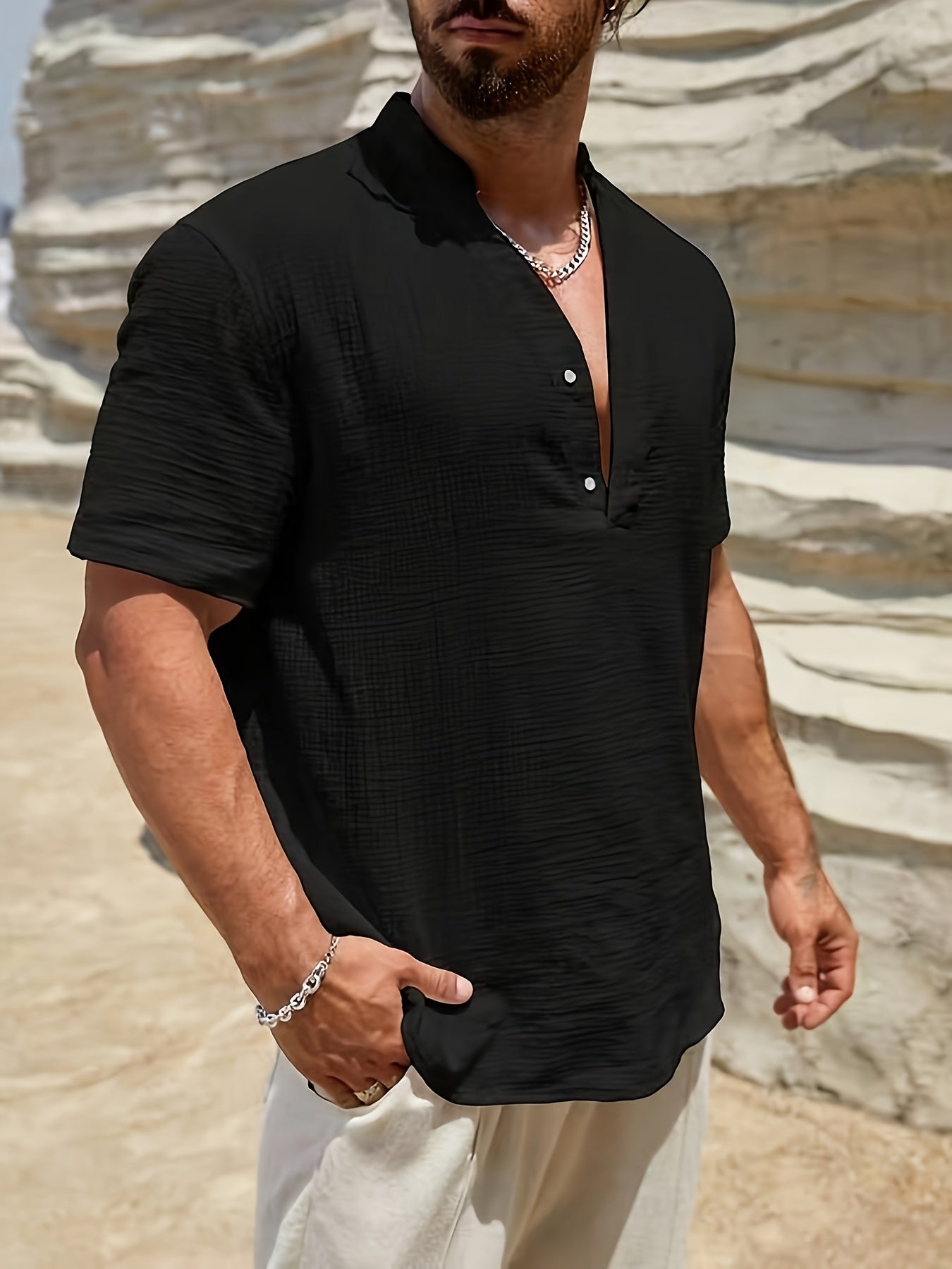 CONOR™™ | Men's Linen V-Neck Shirt