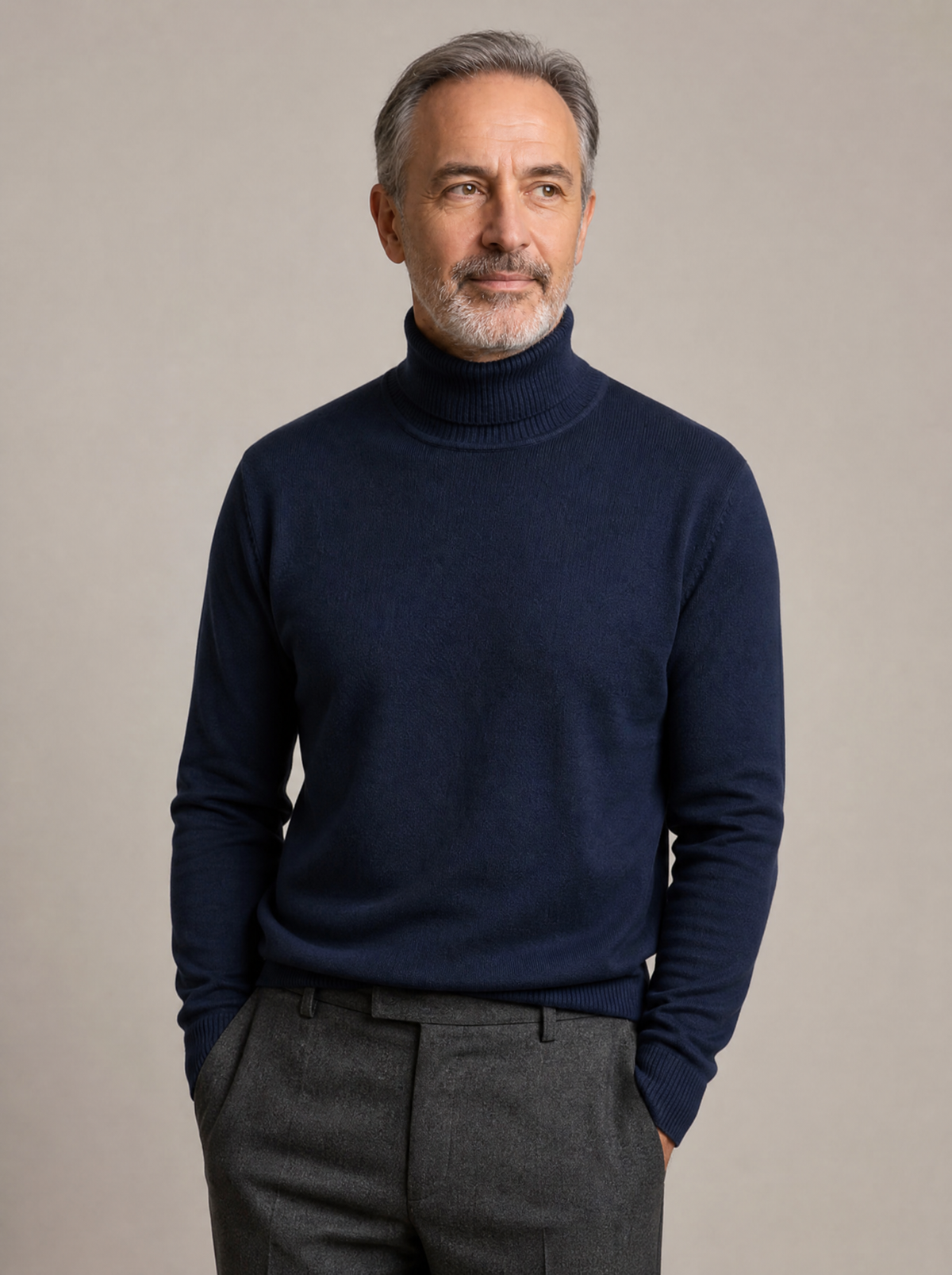 Riviera Fine-Knit Turtleneck in Navy Blue
