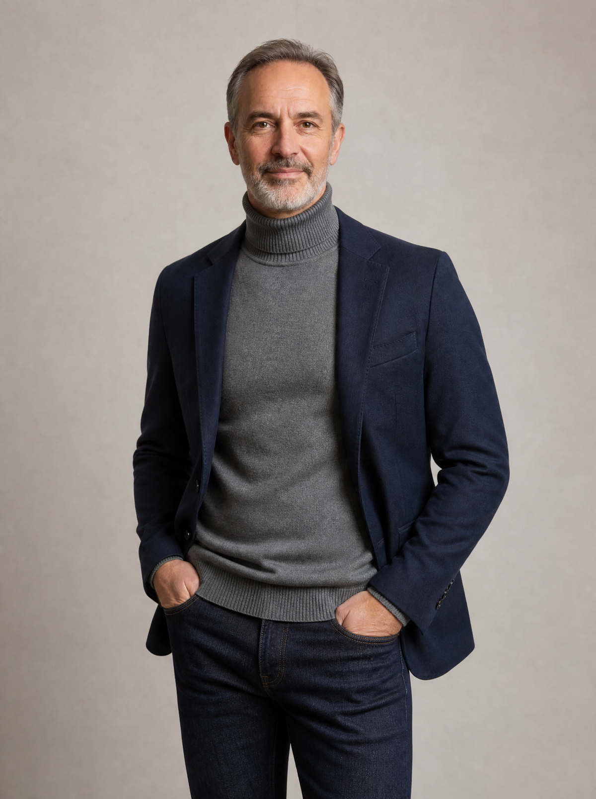 Riviera Fine-Knit Turtleneck in Grey