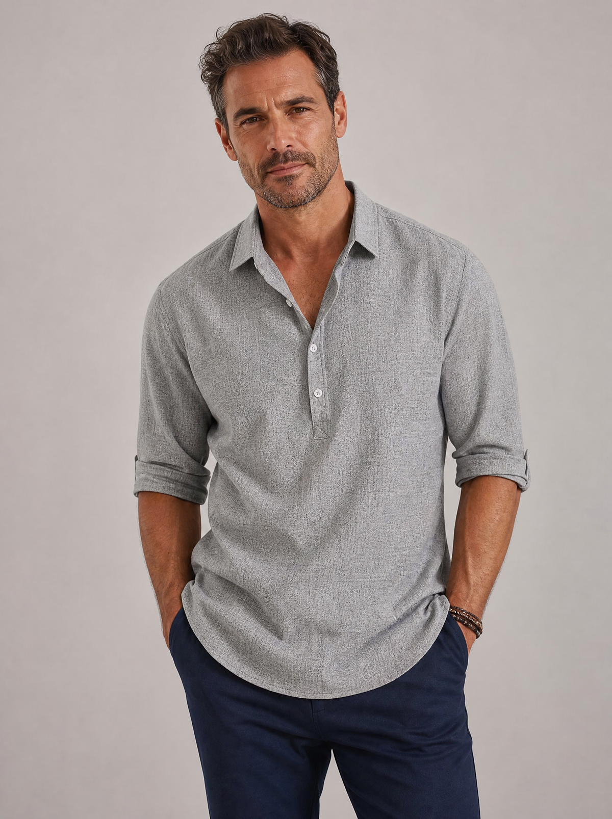 Sabbio Classic Cotton Shirt in Grey